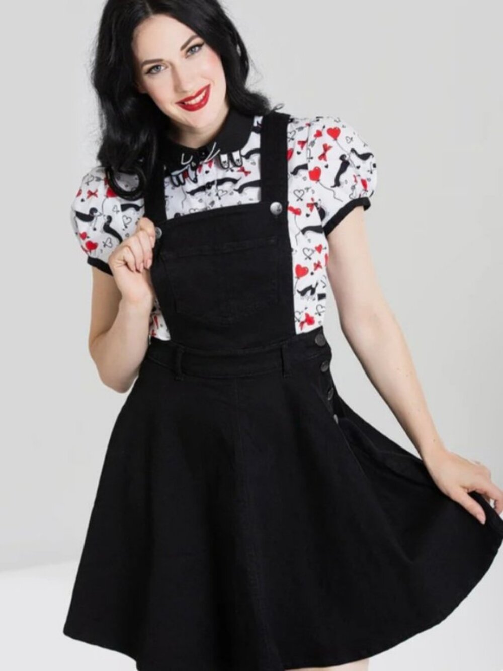 HELL BUNNY DAKOTA BLACK DENIM PINAFORE OVERALL DRESS MEDIUM